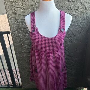Pink Houndstooth Dress with Button Details